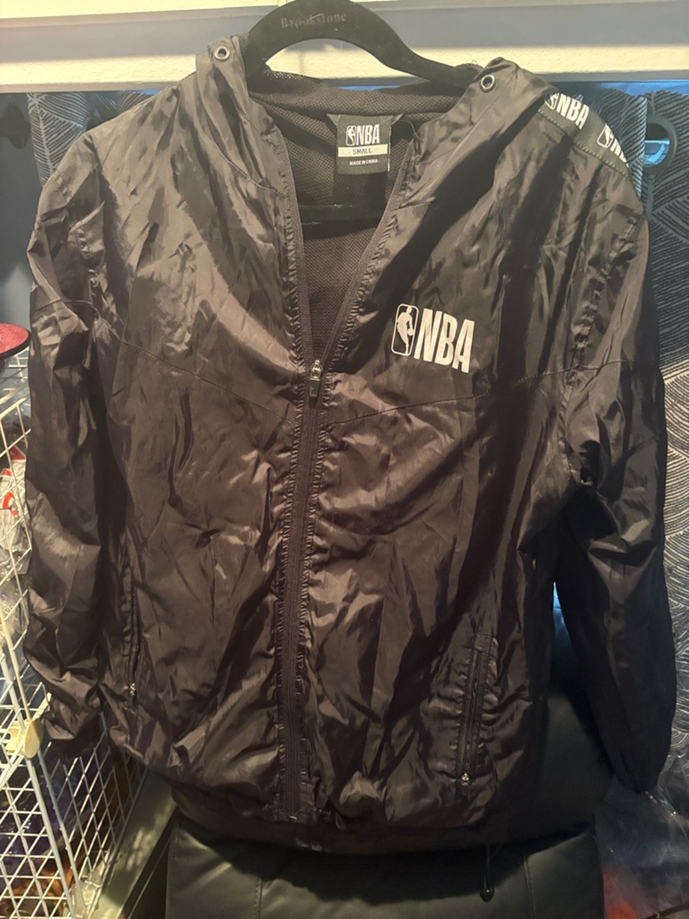 NBA Black Hooded Windbreaker with White Logo